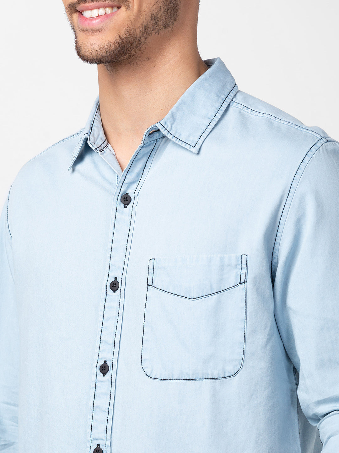 Spykar Men Light Blue Cotton Slim Fit Denim Shirt