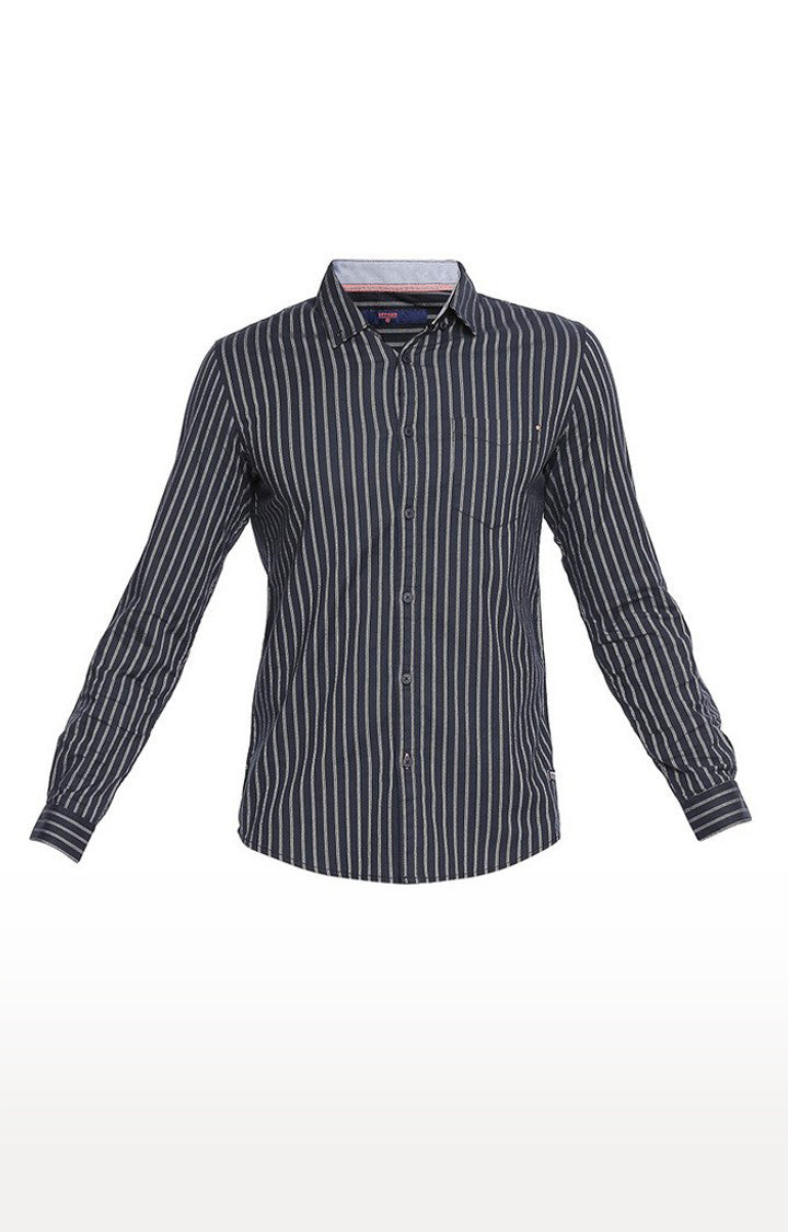 Spykar Men Navy Striped Regular Fit Casual Shirt