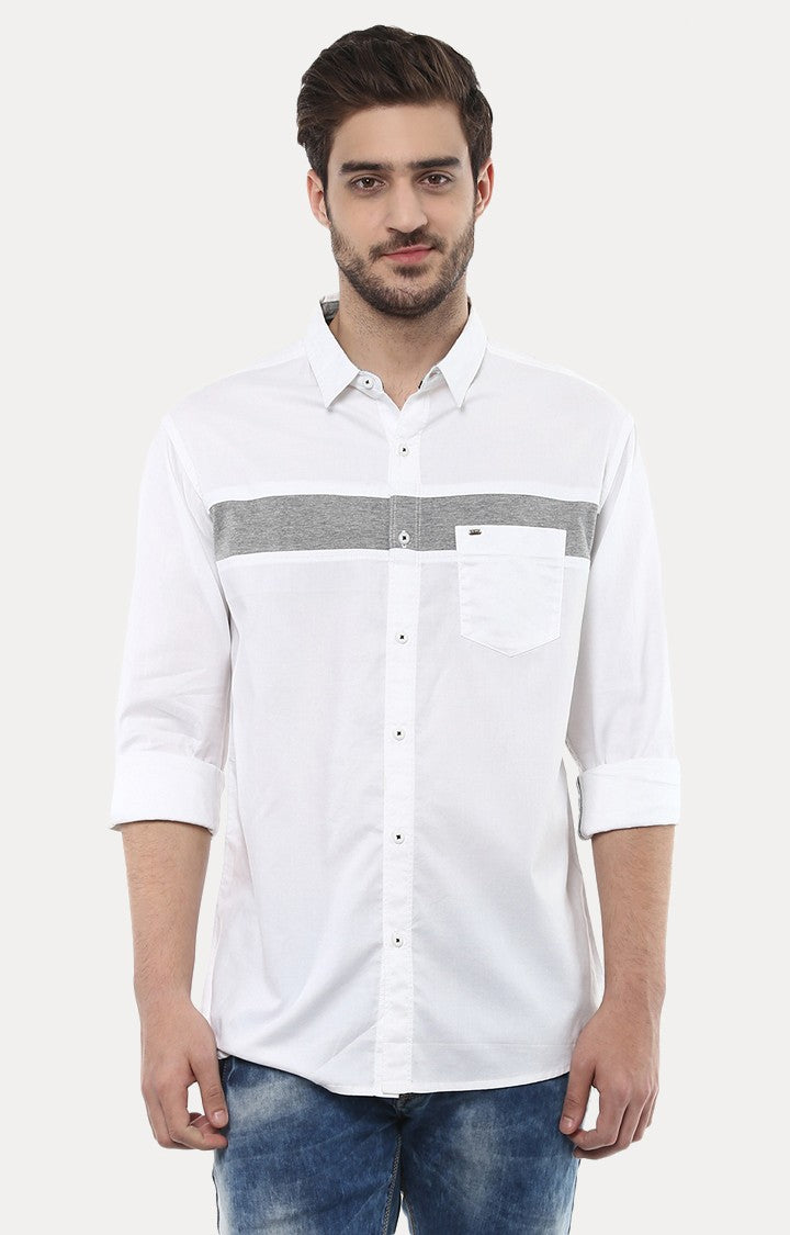 Spykar Men'S White Cotton Solid Casual Shirts