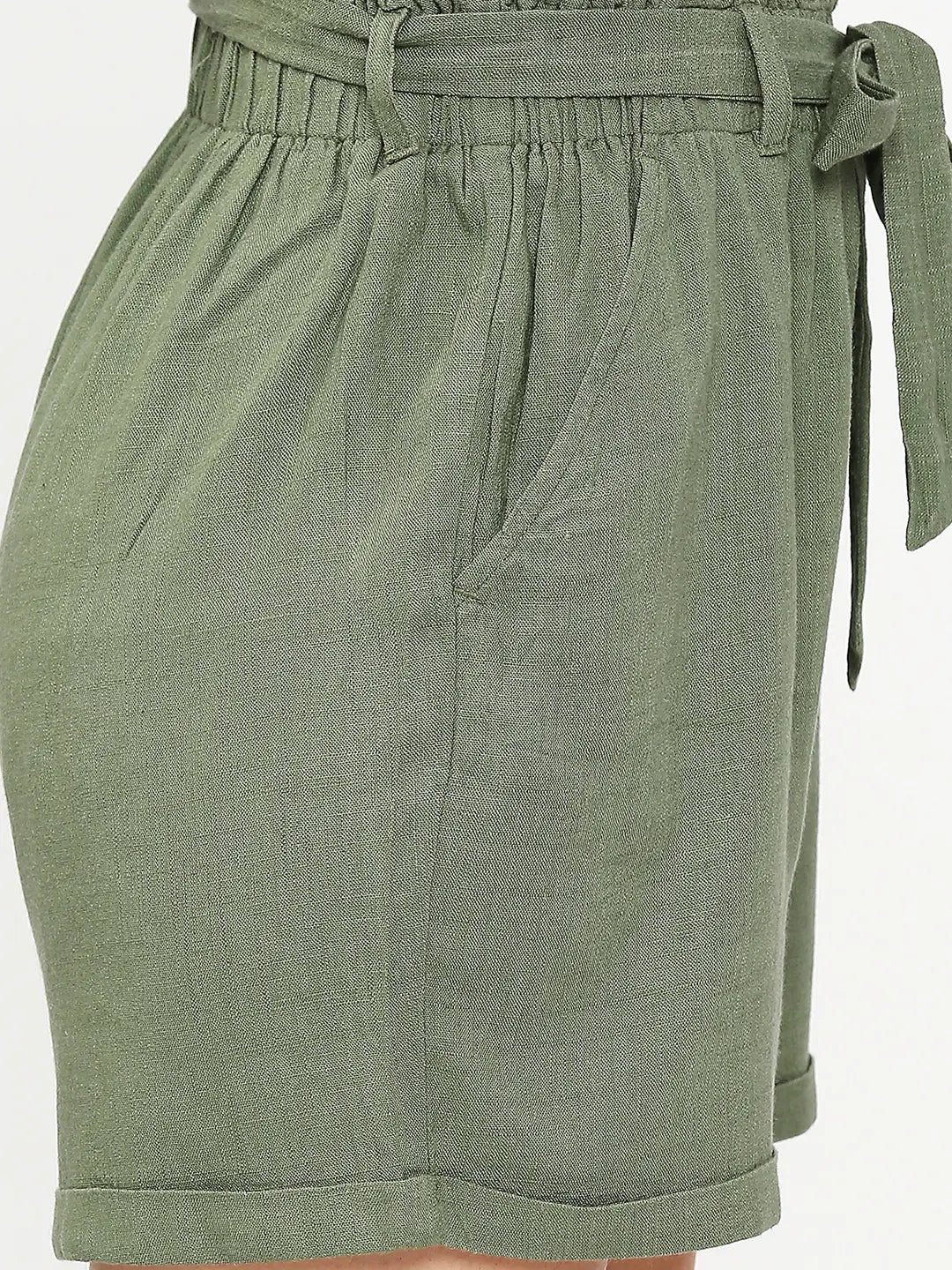 Spykar Women Olive Regular Fit Cotton Above Knee Length Cargo Shorts