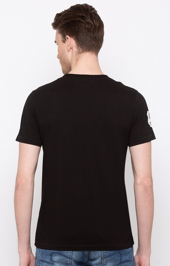 Spykar Jet Black Solid Slim Fit Men T-Shirts