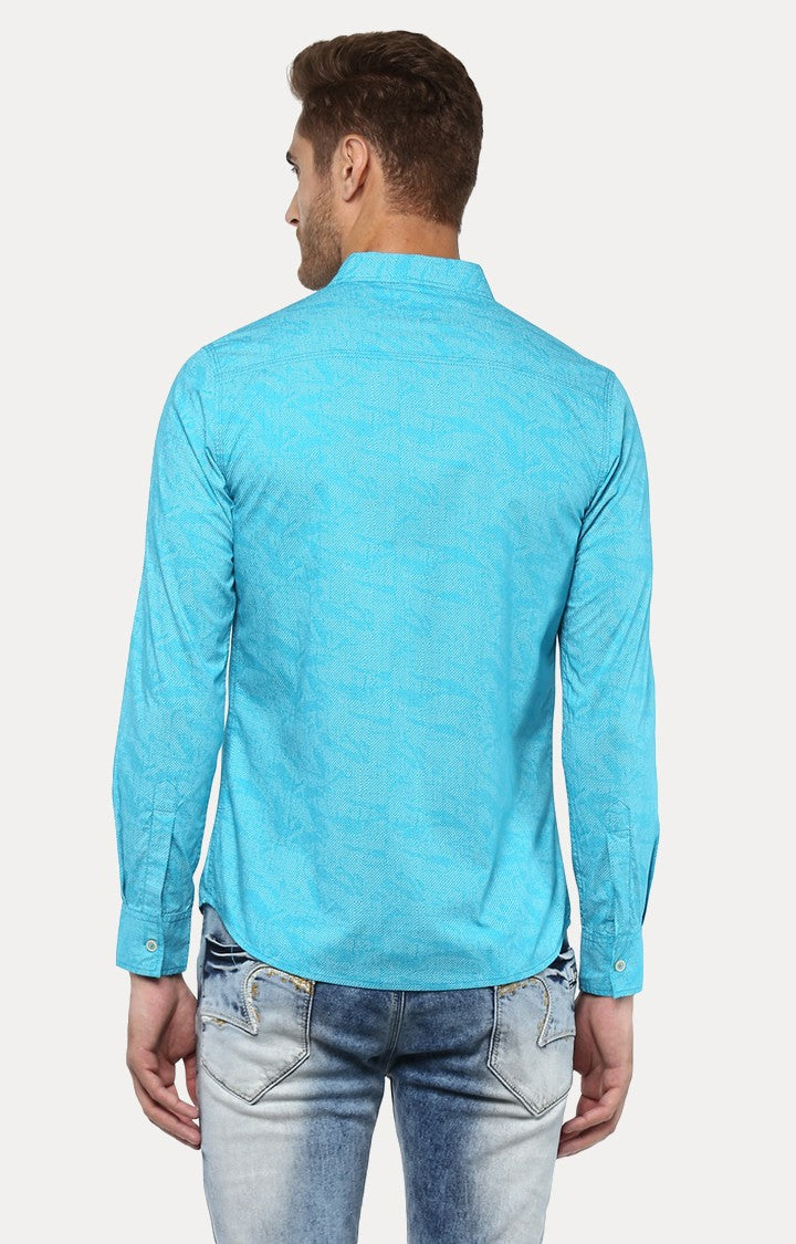 Spykar Men'S Blue Cotton Melange Casual Shirts