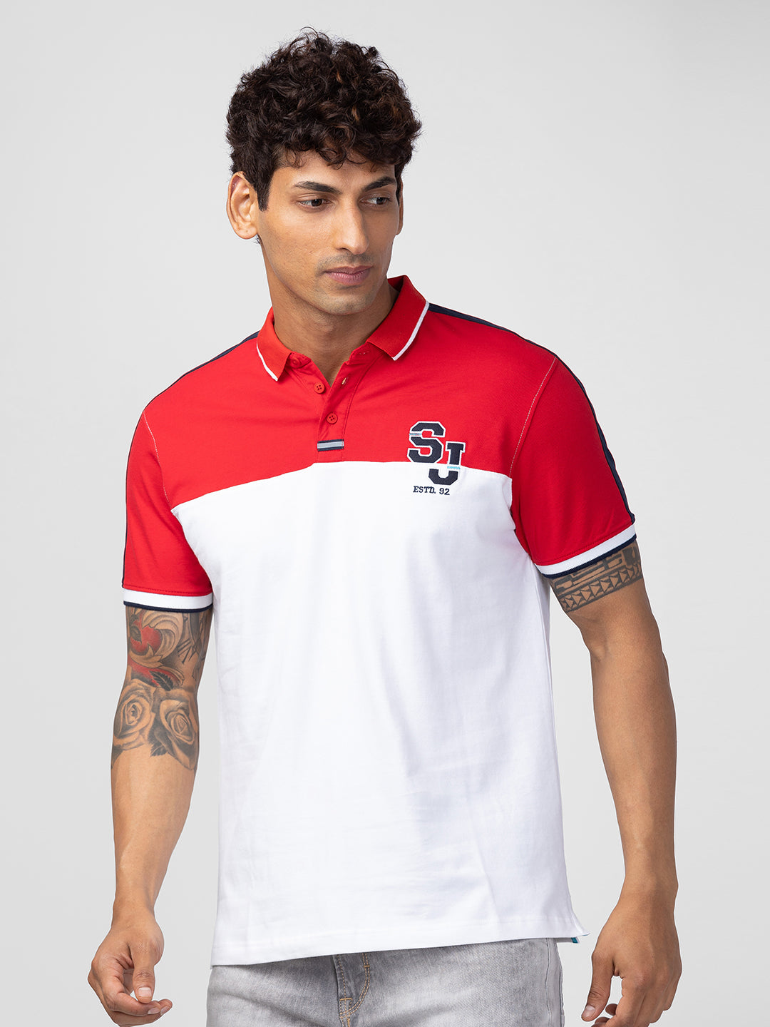 Spykar Men Deep Red Cotton Regular Fit Half Sleeve Printed Polo T-Shirt