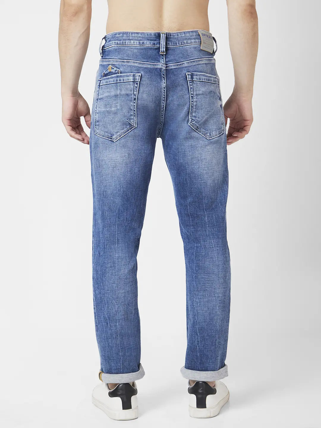 Spykar Men Mid Blue Cotton Regular Fit Narrow Length Clean look Mid Rise Jeans (Rover)