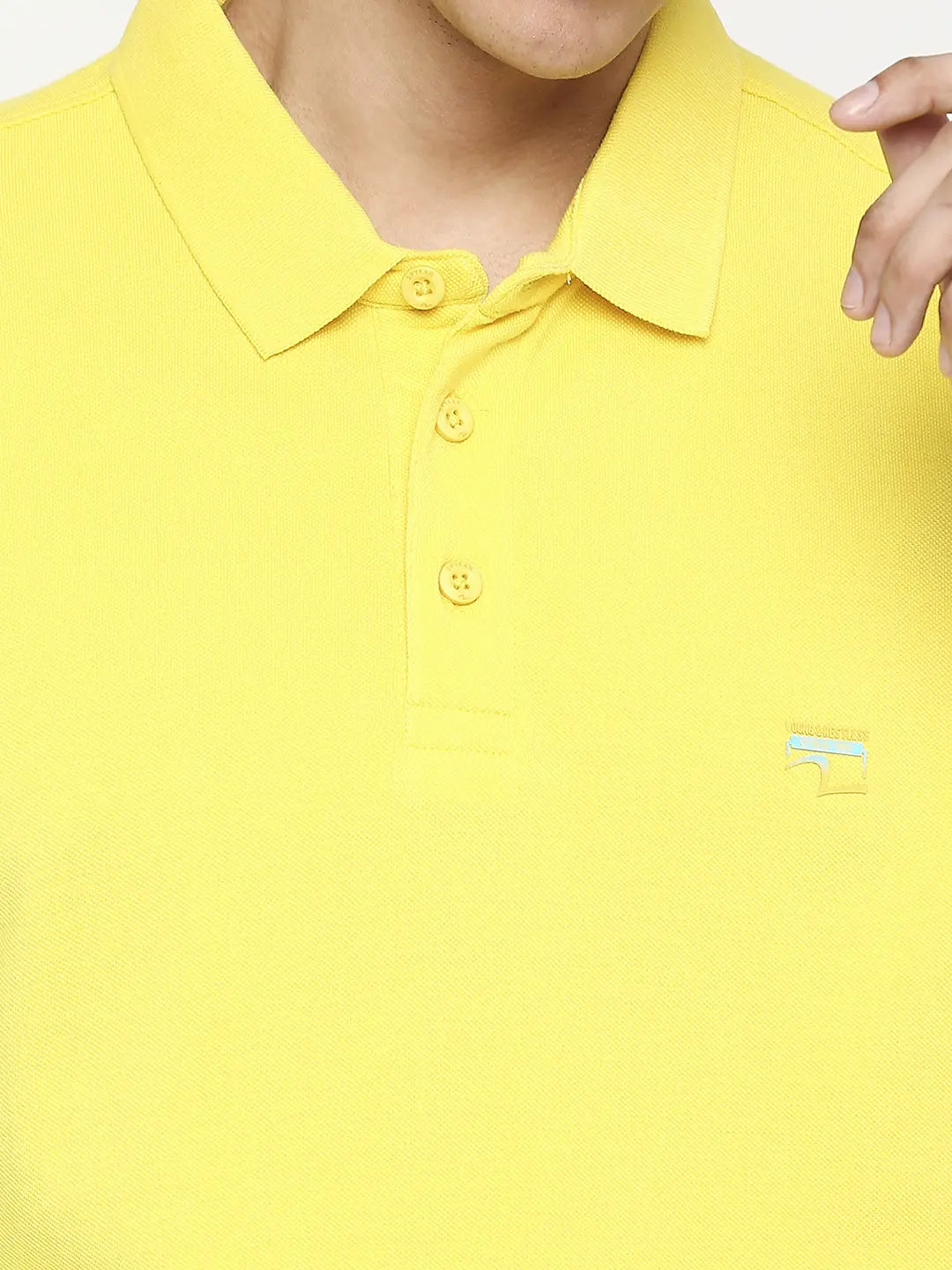 Spykar Men Sulphur Yellow Cotton Slim Fit Plain Polo Neck Tshirt