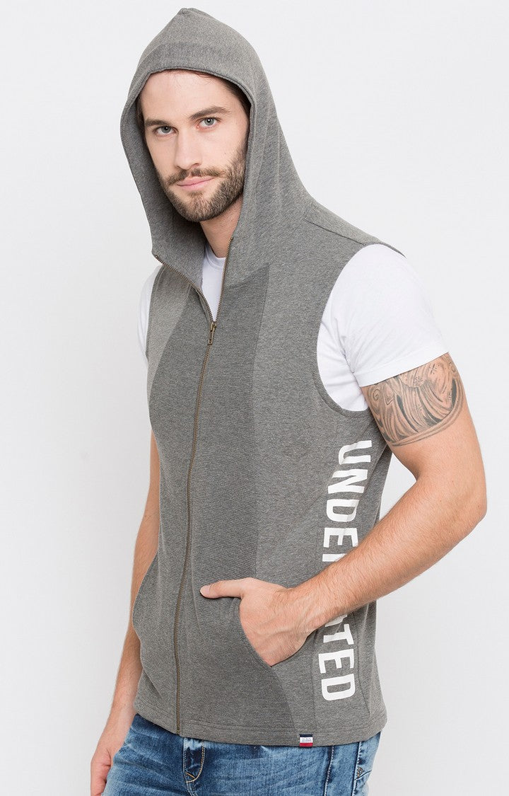 Spykar Men Grey Cotton Slim Fit Hooded Sweatshirt