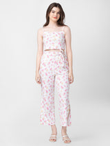 Spykar Women Off-White Cotton Regular Fit Floral Print Trackpant