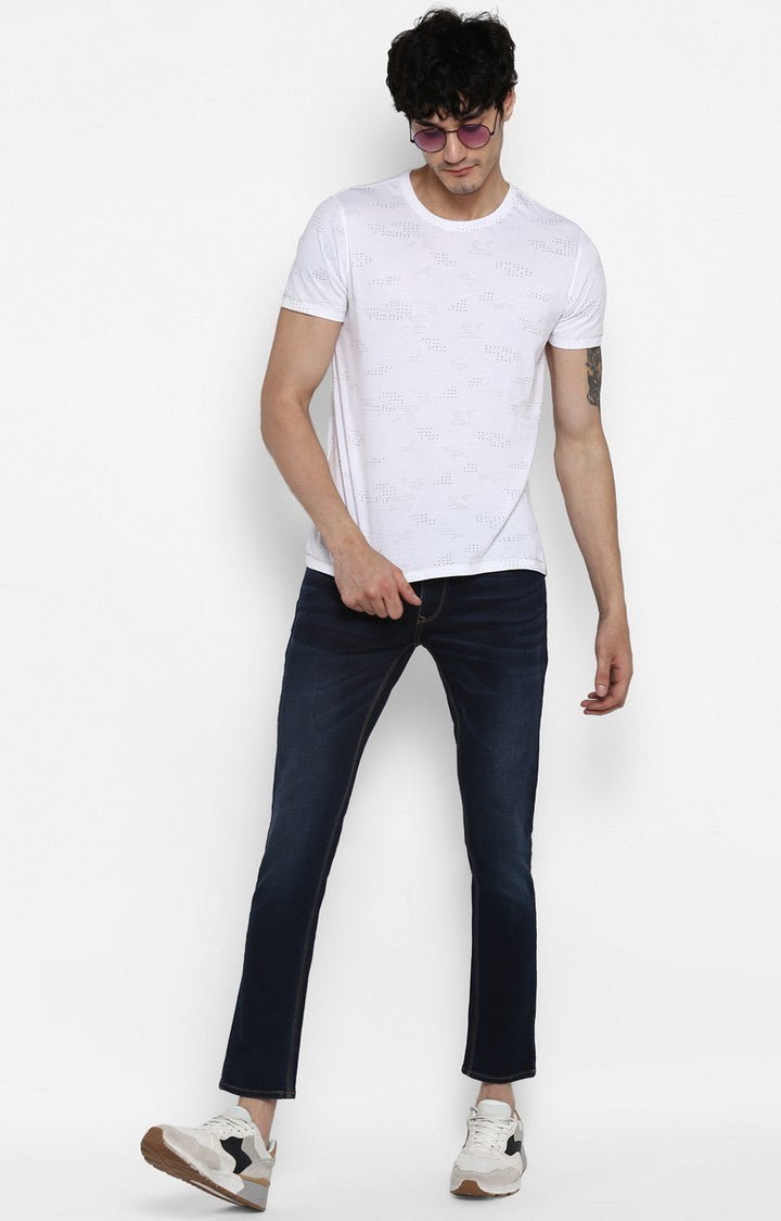 Spykar Blue Cotton Super Skinny Fit Tapered Ankle Length Jeans For Men