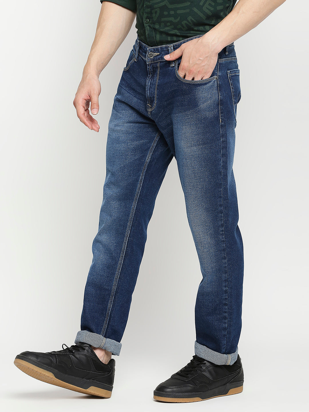 Spykar Men Mid Blue Cotton Comfort Fit Straight Length Jeans (Ricardo)