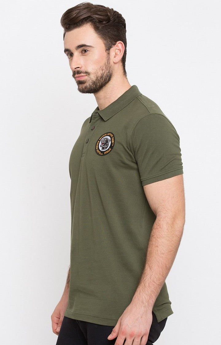 Spykar Green Solid Slim Fit Polo T-Shirt