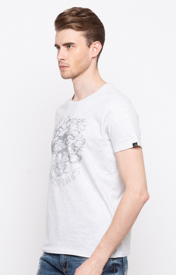 Spykar White Printed Slim Fit Men T-Shirts