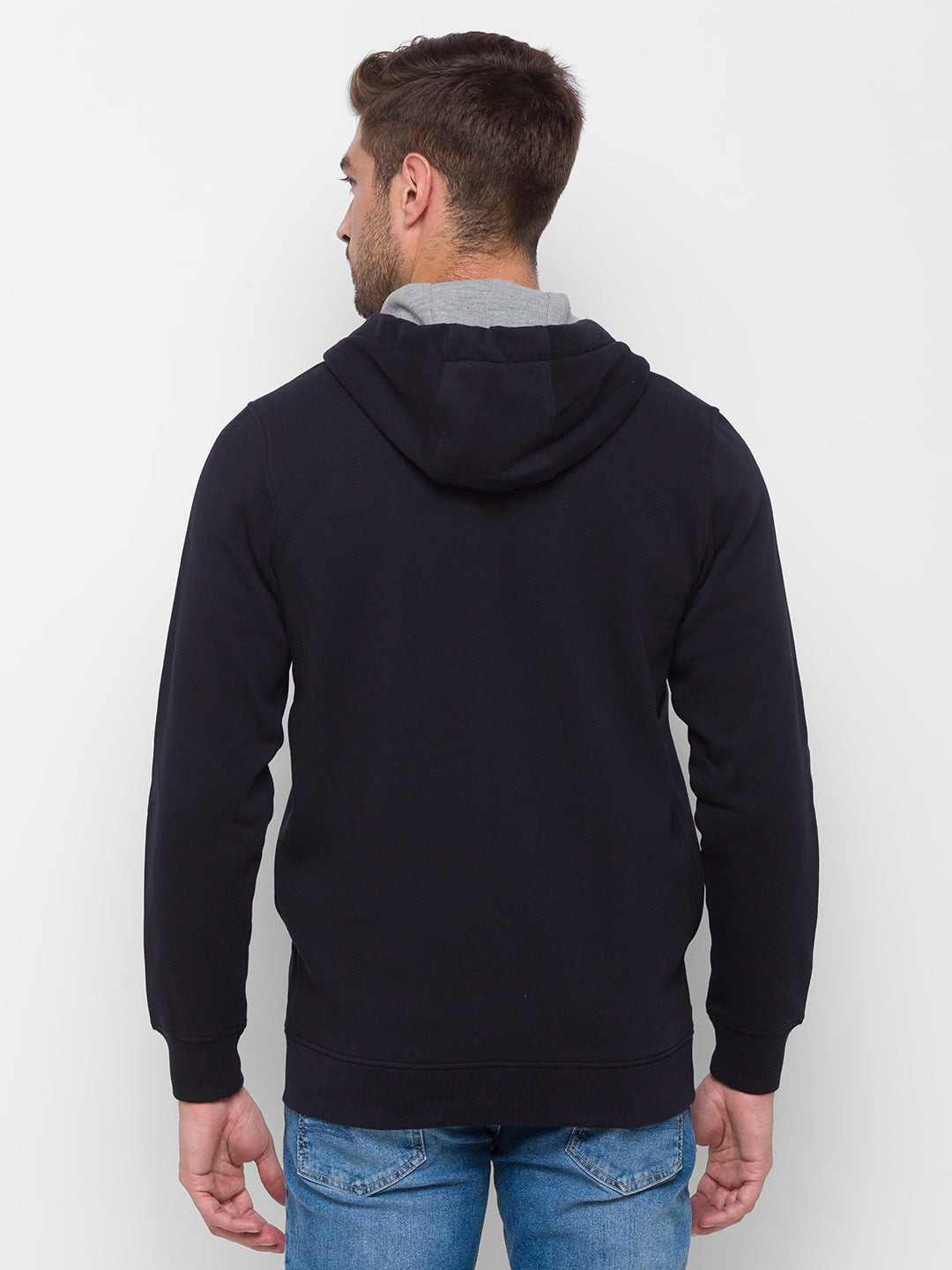 Spykar Navy Cotton Regular Fit Sweatshirt For Men