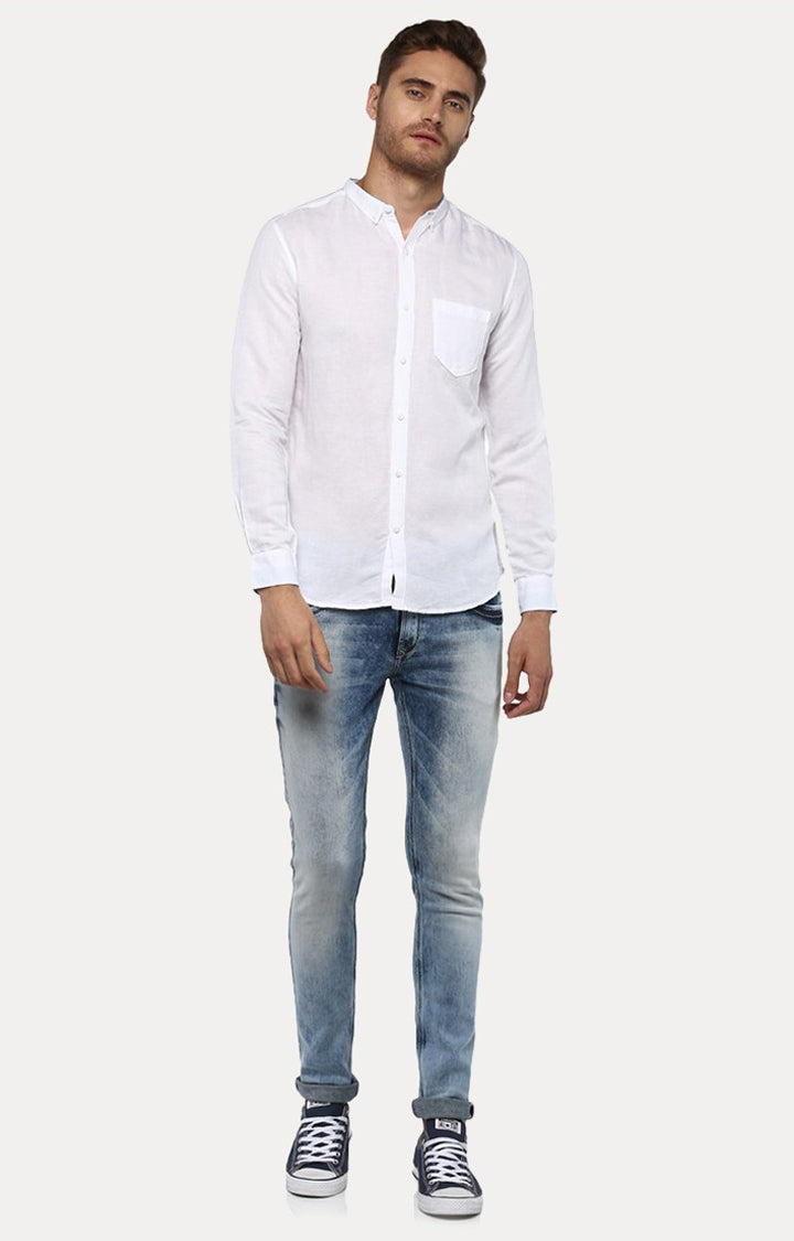 Spykar Men'S White Cotton Solid Casual Shirts