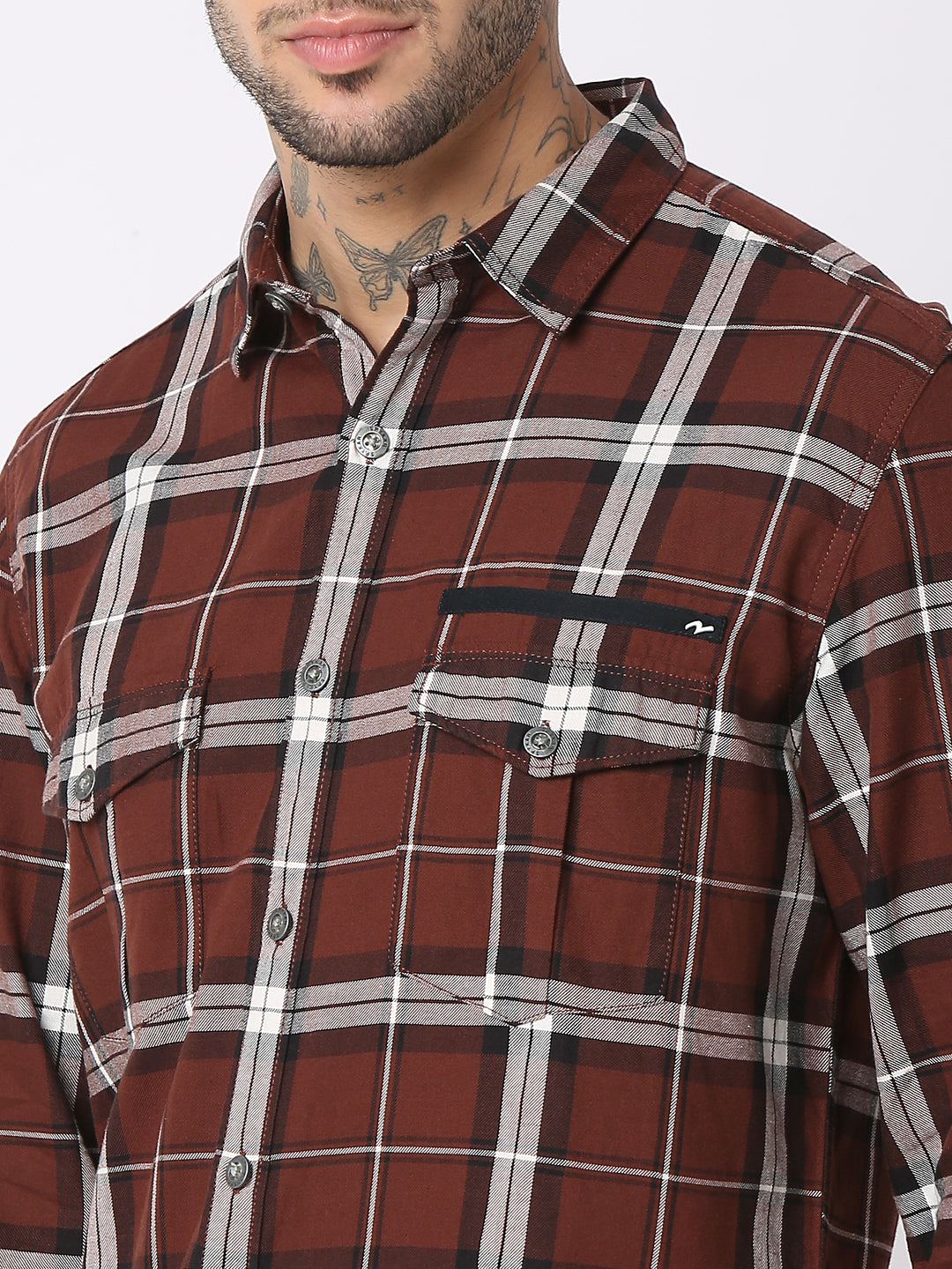 Spykar Men Brown Cotton Regular Fit Checkered Shirts