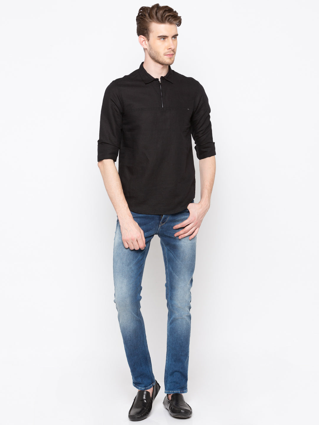 Spykar Men Black Solid Slim Fit Casual Shirt