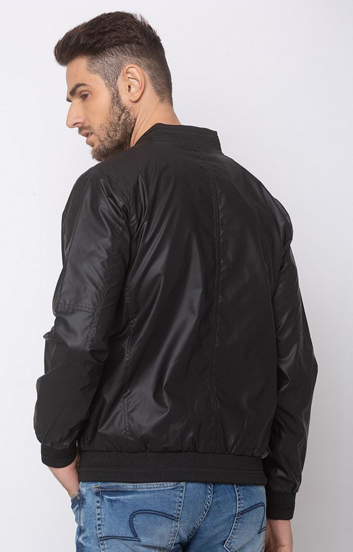 Spykar Men Black Polyester Straight Fit Jacket