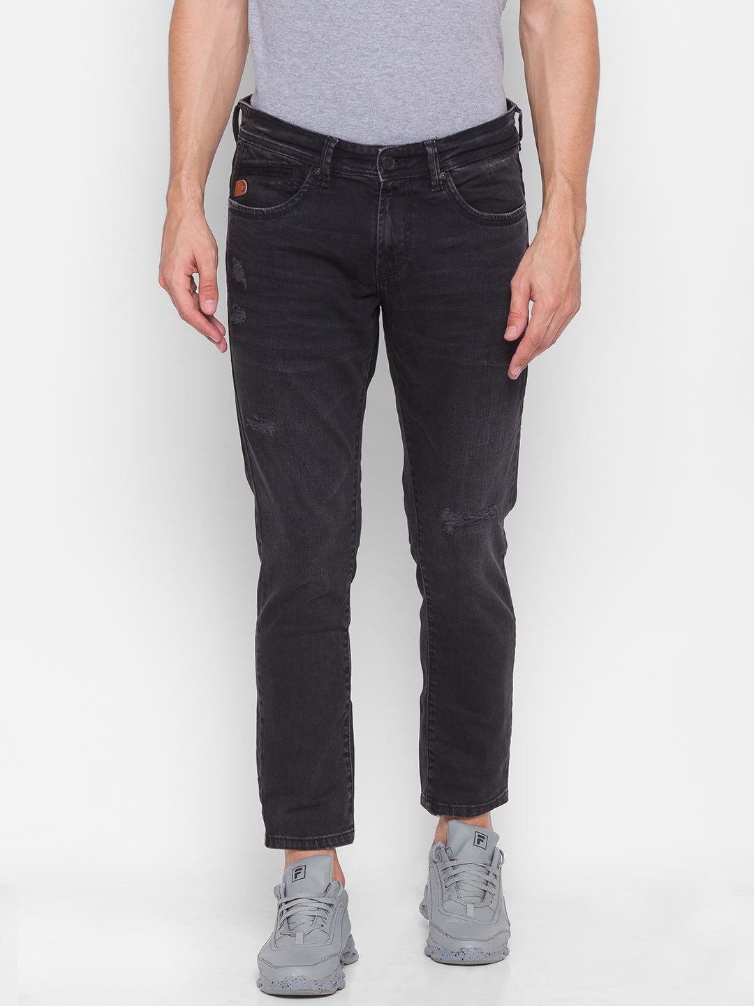 Spykar Men Carbon Black Cotton Slim Fit Tapered Length Jeans (Kano)