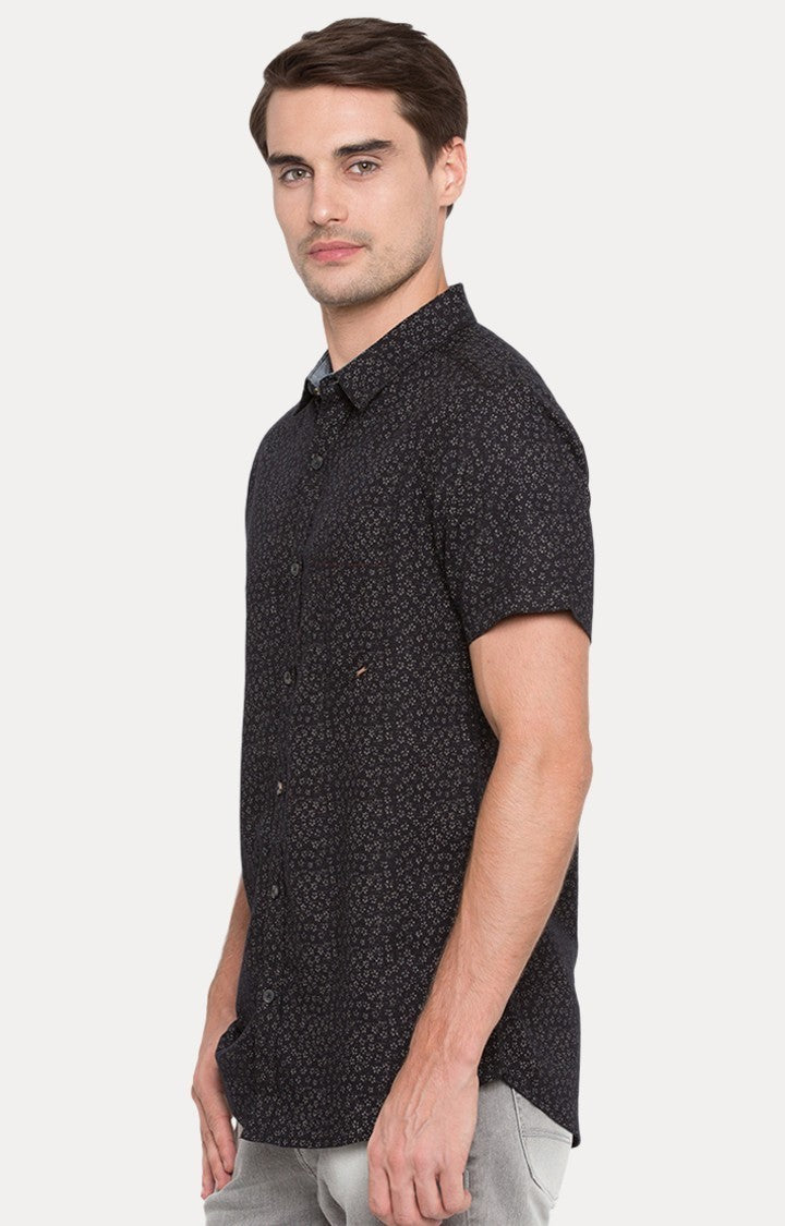 Spykar Men'S Black Cotton Printed Casual Shirts