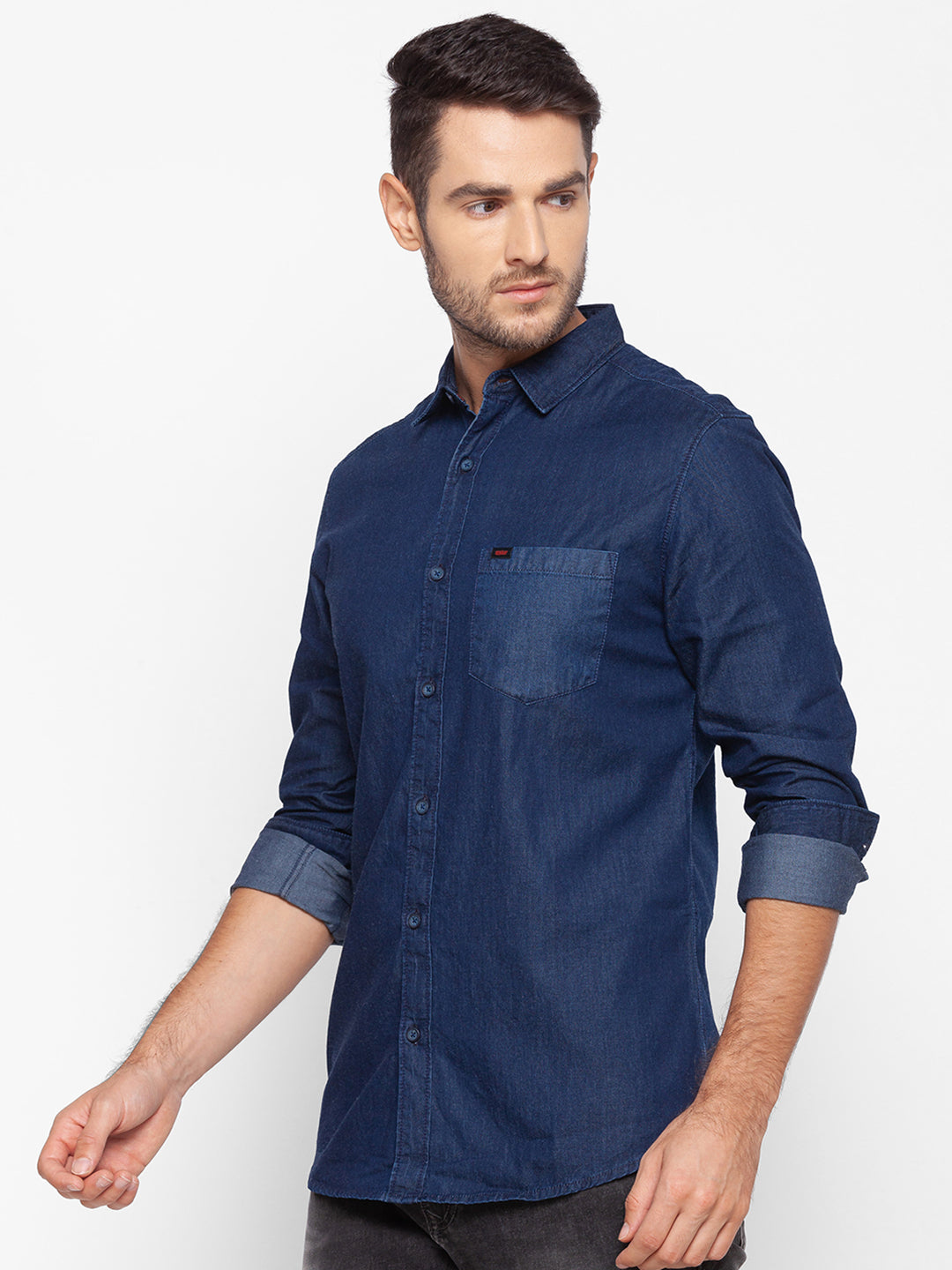 Spykar Slim Fit Blue Cotton Men Shirt