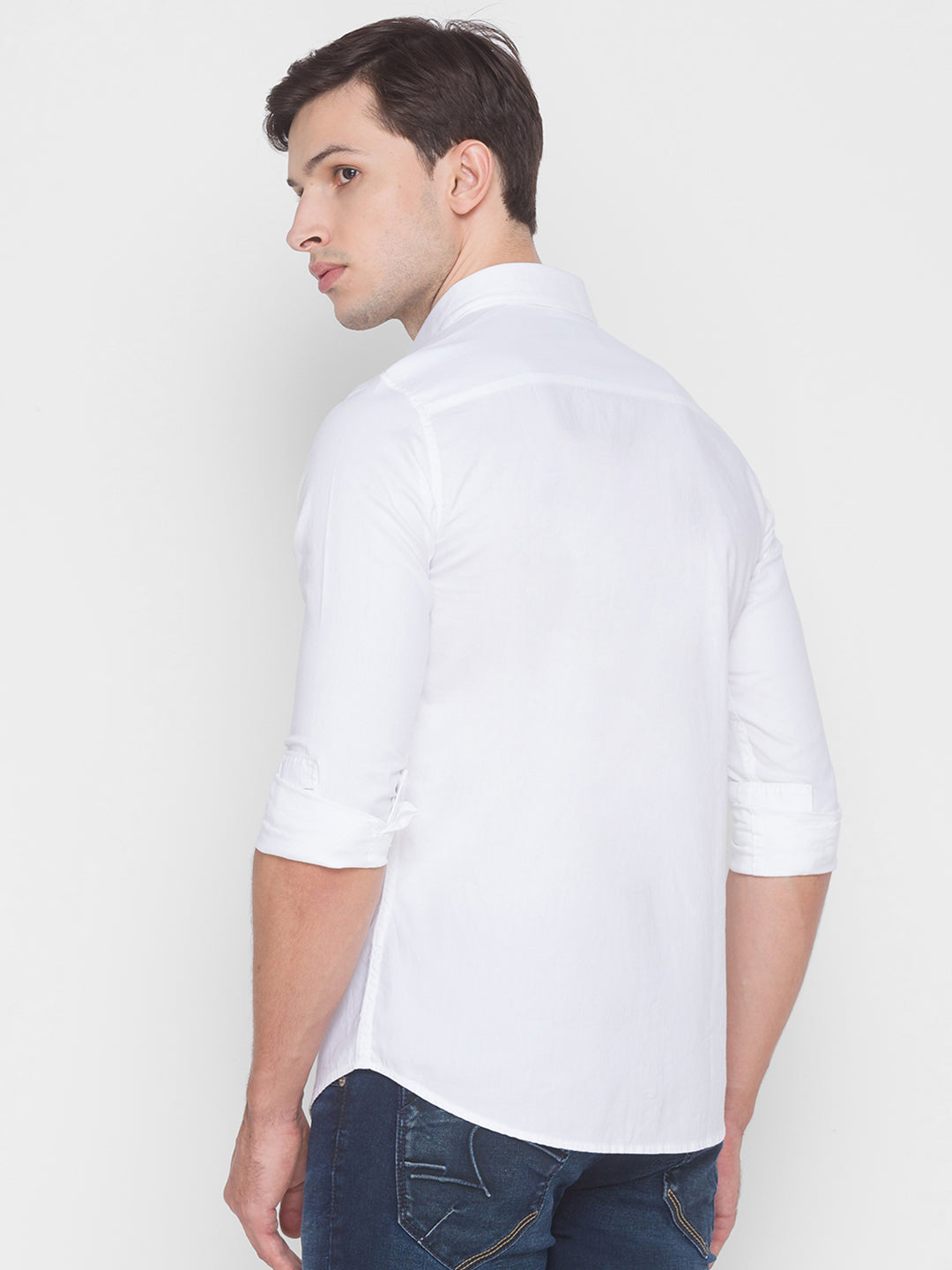 Spykar Slim Fit White Cotton Men Shirt