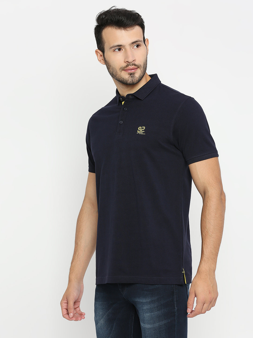 Spykar Men Navy Blue Cotton Half Sleeve Plain Polo T-Shirt