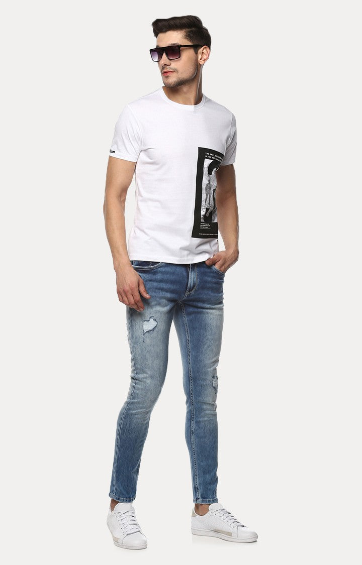 Spykar White Printed Slim Fit Men T-Shirts