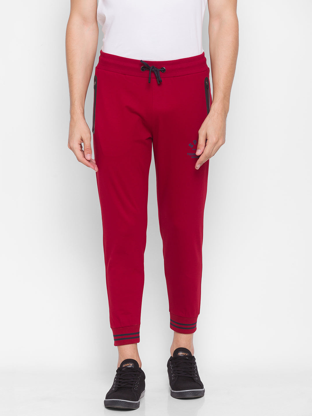 Spykar Men Red Cotton Slim Fit Mid Rise Trackpant