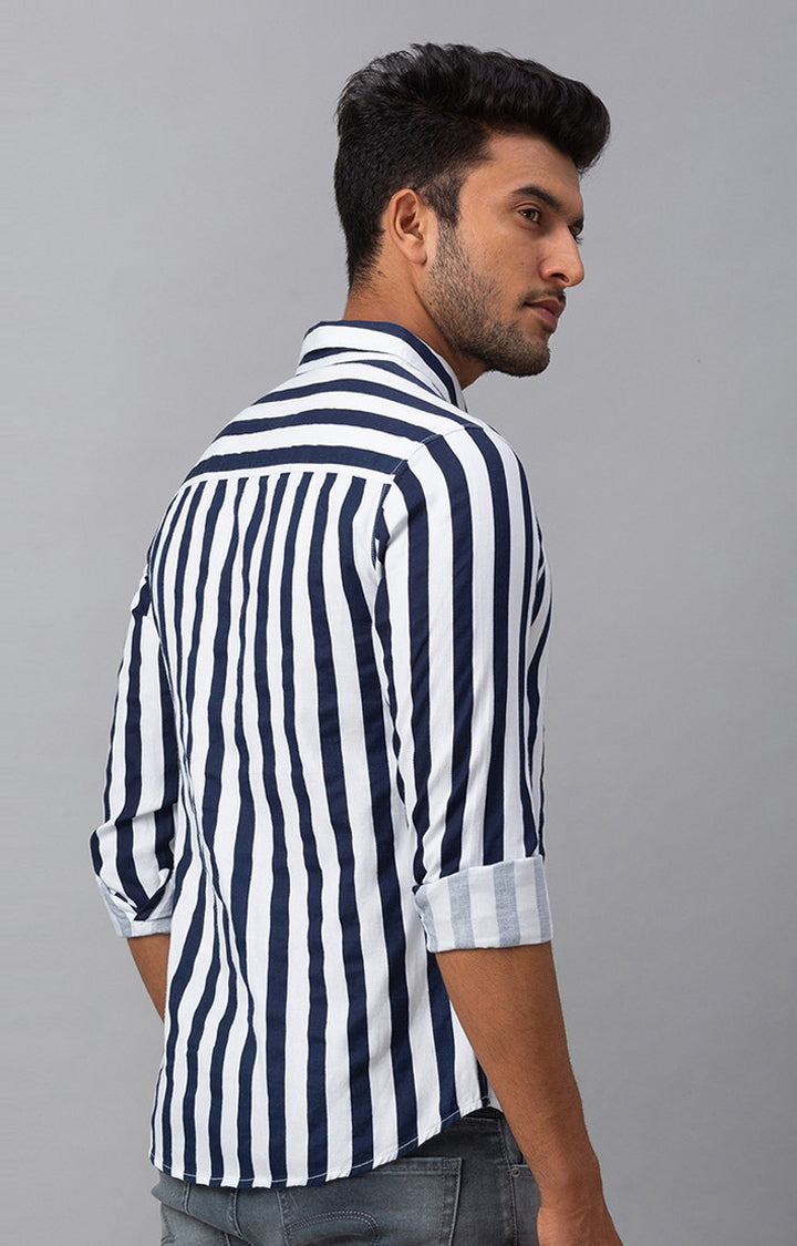 Spykar Men White Cotton Striped Casual Shirts