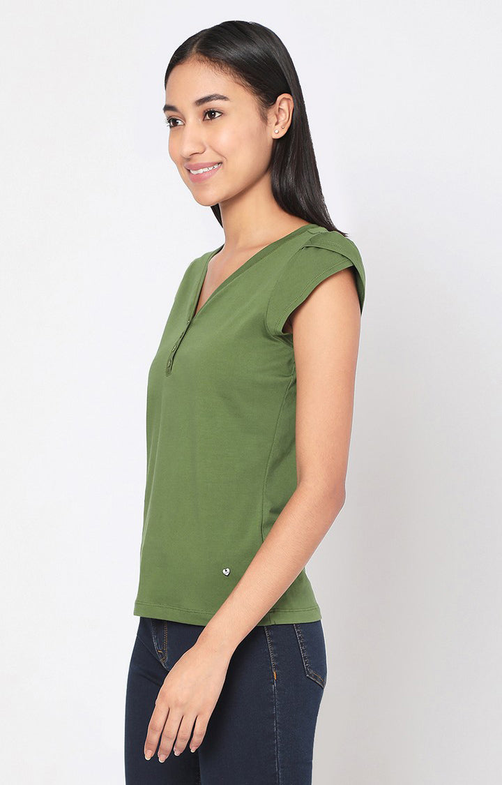 Spykar Women Green Cotton Regular Round Neck T-Shirts