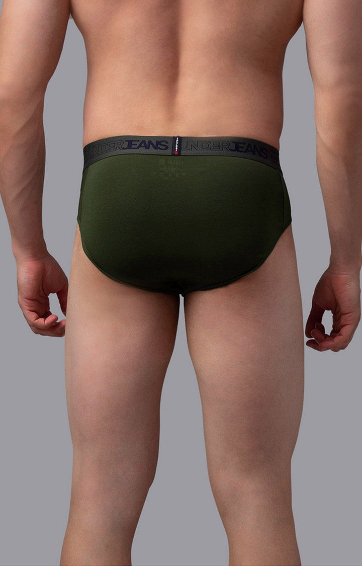Olive Cotton Brief For Men Premium - (Pack Of 2)- Underjeans By Spykar