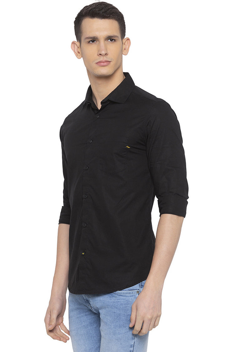 Spykar Black Linen Slim Fit Shirts For Men