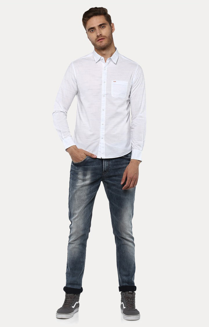 Spykar Men'S White Cotton Melange Casual Shirts