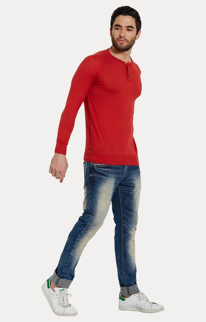 Spykar Red Solid Slim Fit Men T-Shirts