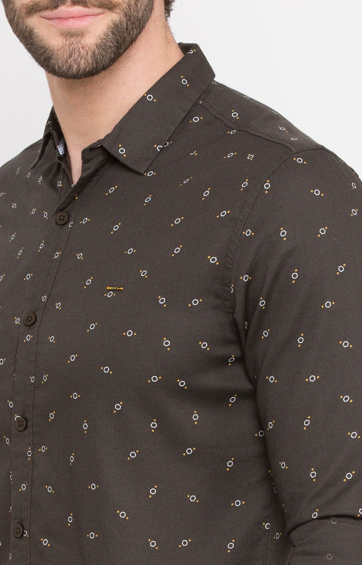 Spykar Men'S Brown Cotton Printed Casual Shirts