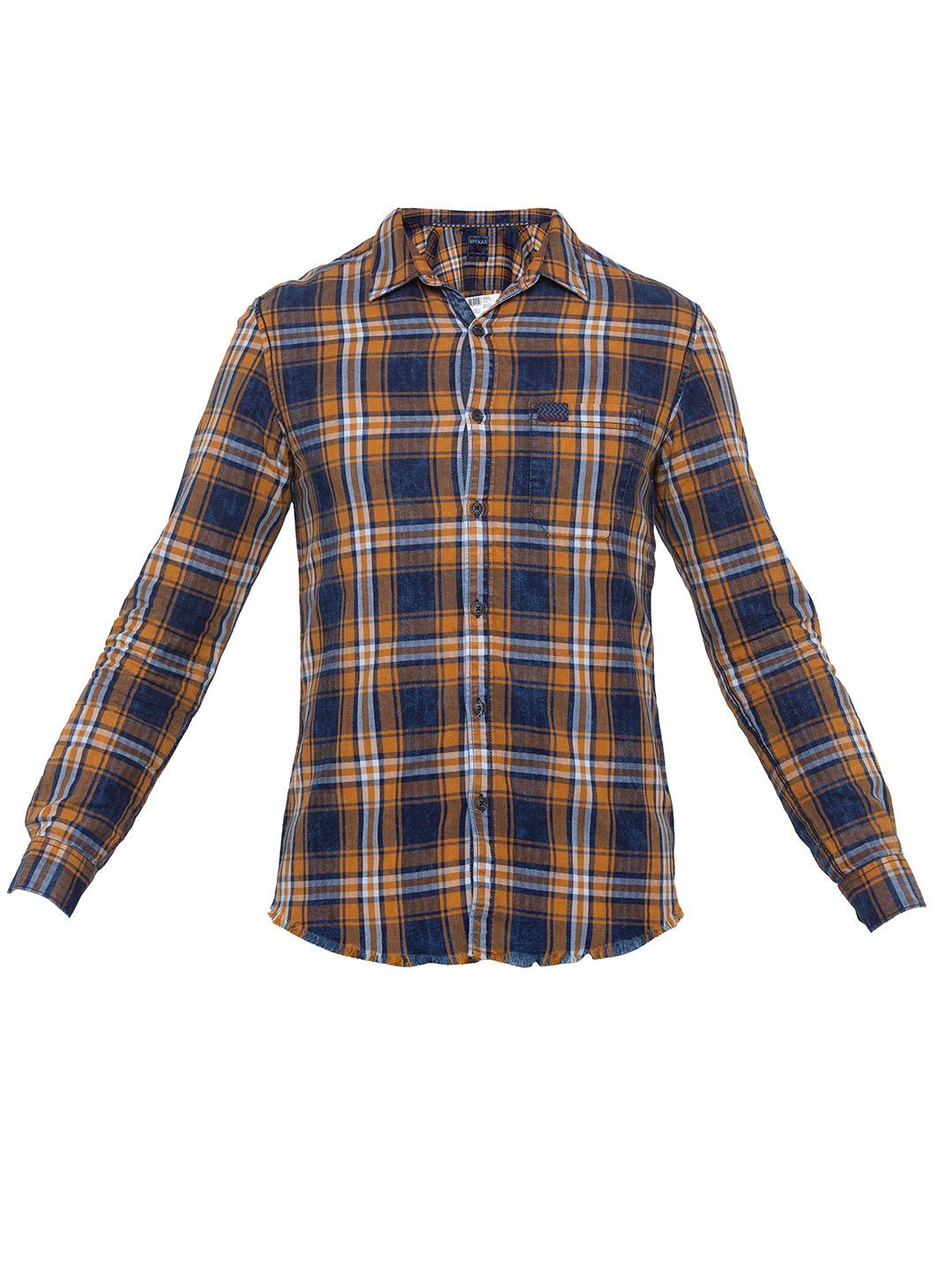 Spykar Men Mustard Checked Slim Fit Casual Shirt