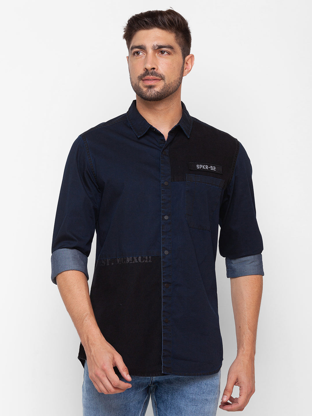 Spykar Dark Blue Cotton Full Sleeve Denim Shirt For Men