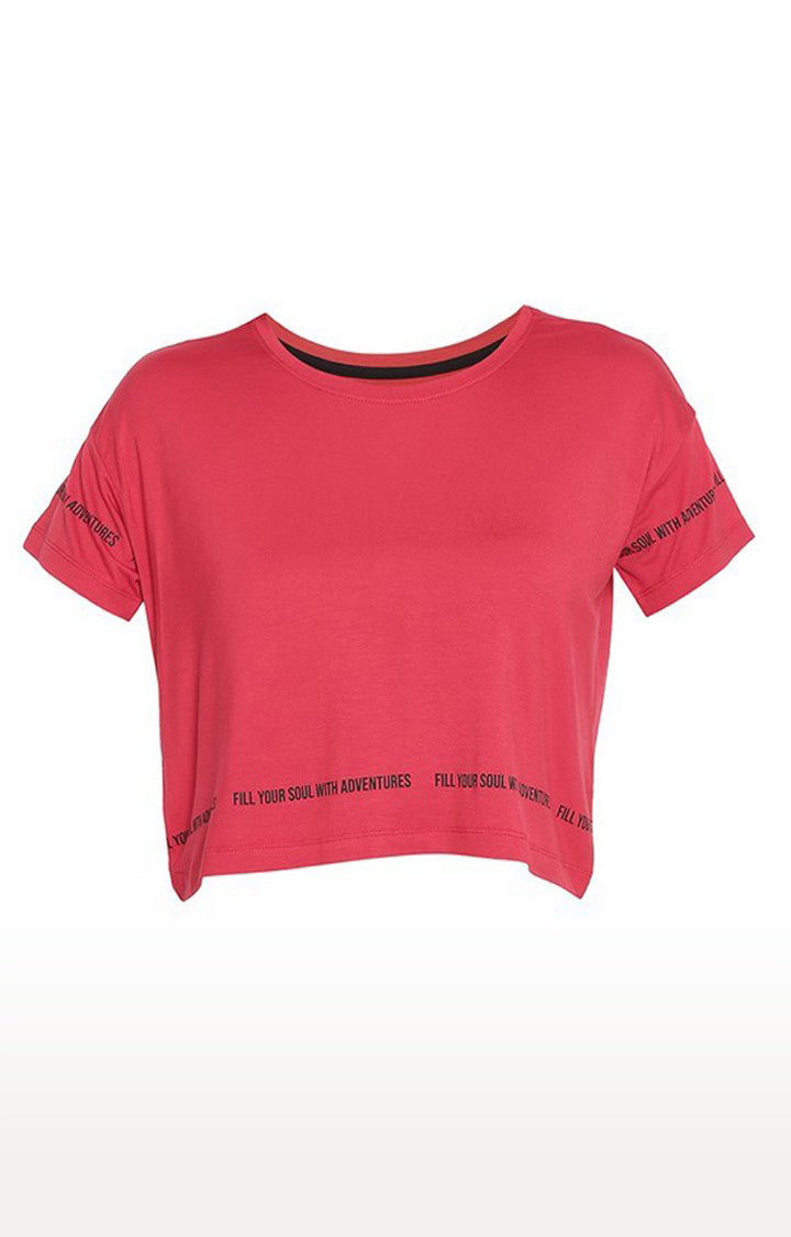 Spykar Women Red Viscose Slim Fit Round Neck Crop T-Shirt