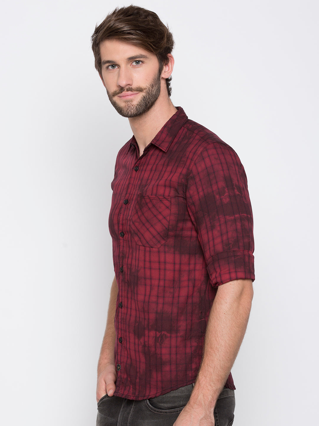 Spykar Men Red Printed Slim Fit Casual Shirt