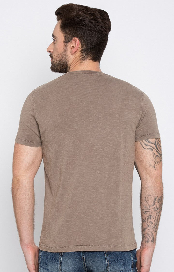 Spykar Brown Printed Men T-Shirts