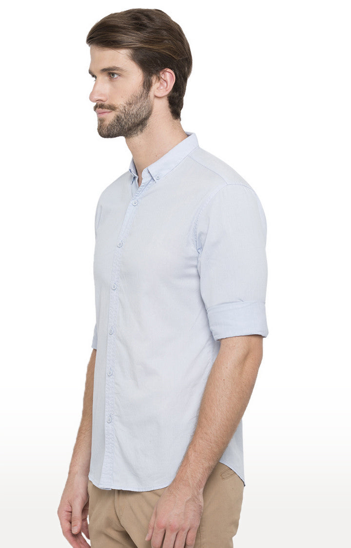 Spykar Men'S Blue Cotton Solid Casual Shirts