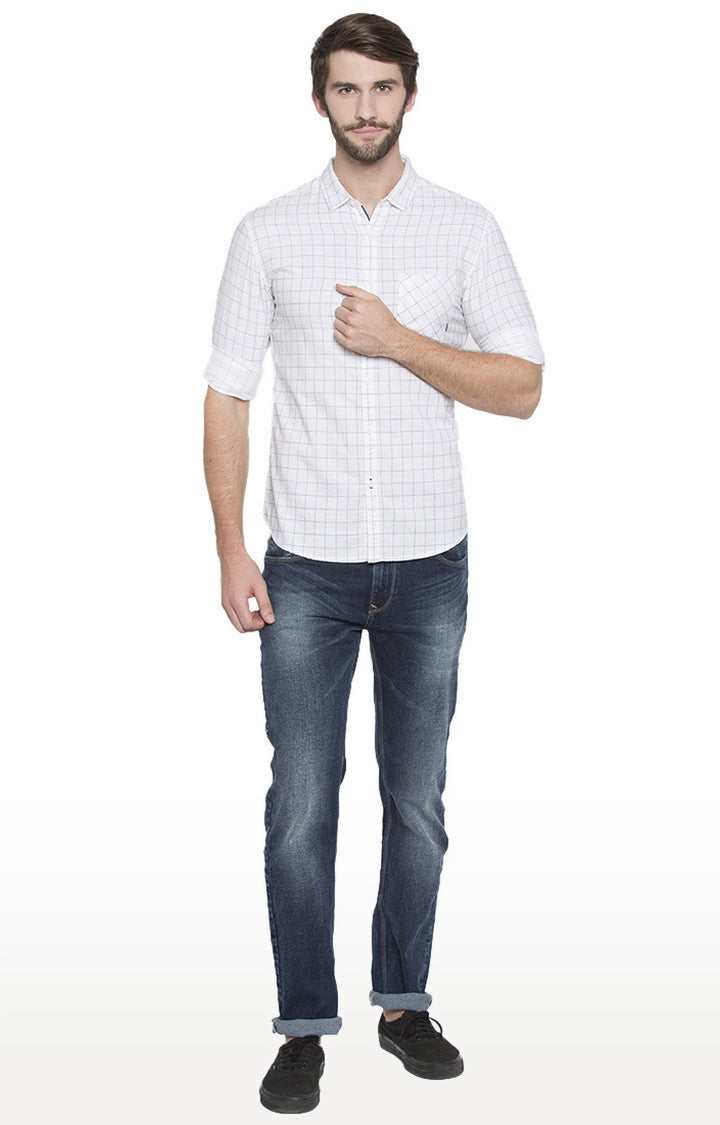 Spykar Men'S White Cotton Checked Casual Shirts