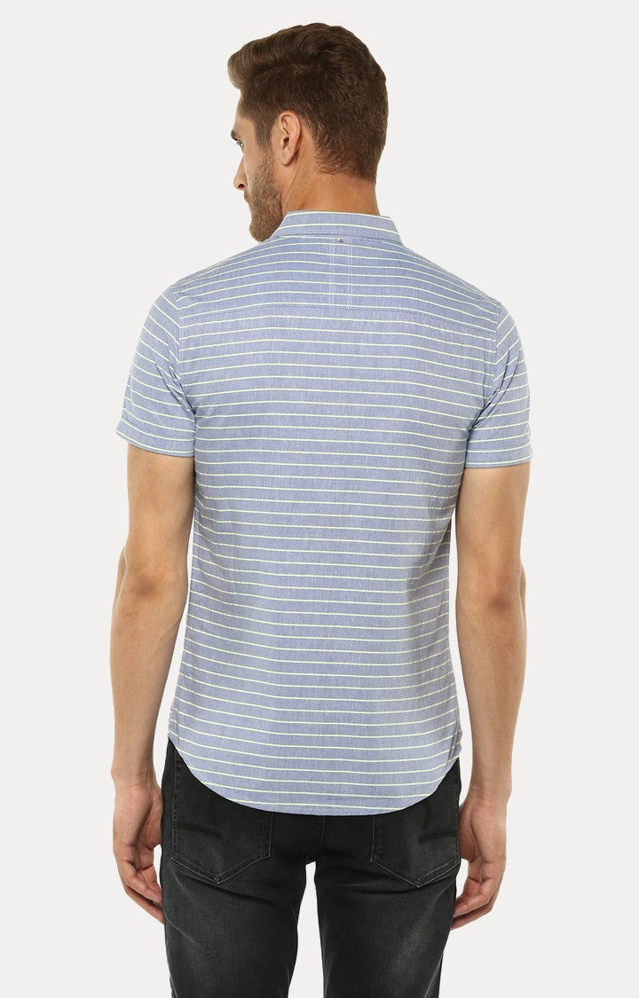 Spykar Men'S Blue Cotton Striped Casual Shirts