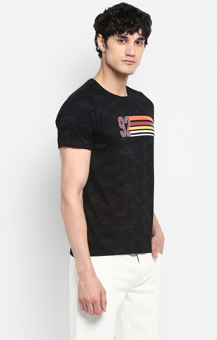 Spykar Black Printed Slim Fit Men T-Shirts