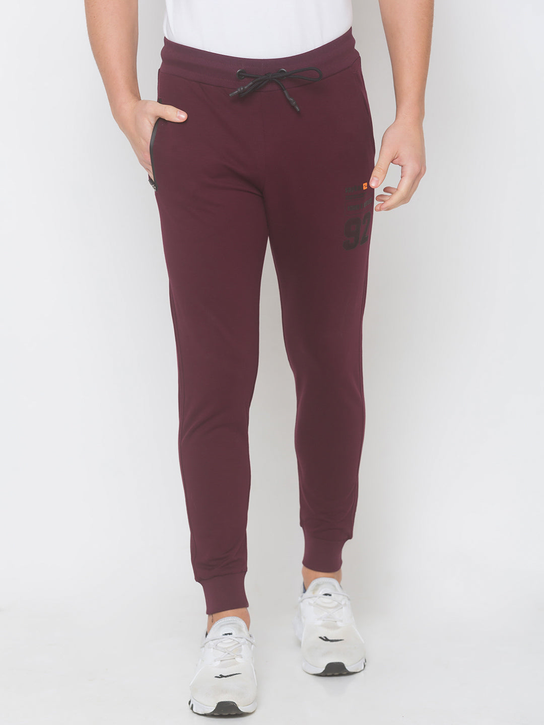 Spykar Men Red Cotton Slim Fit Low Rise Trackpant