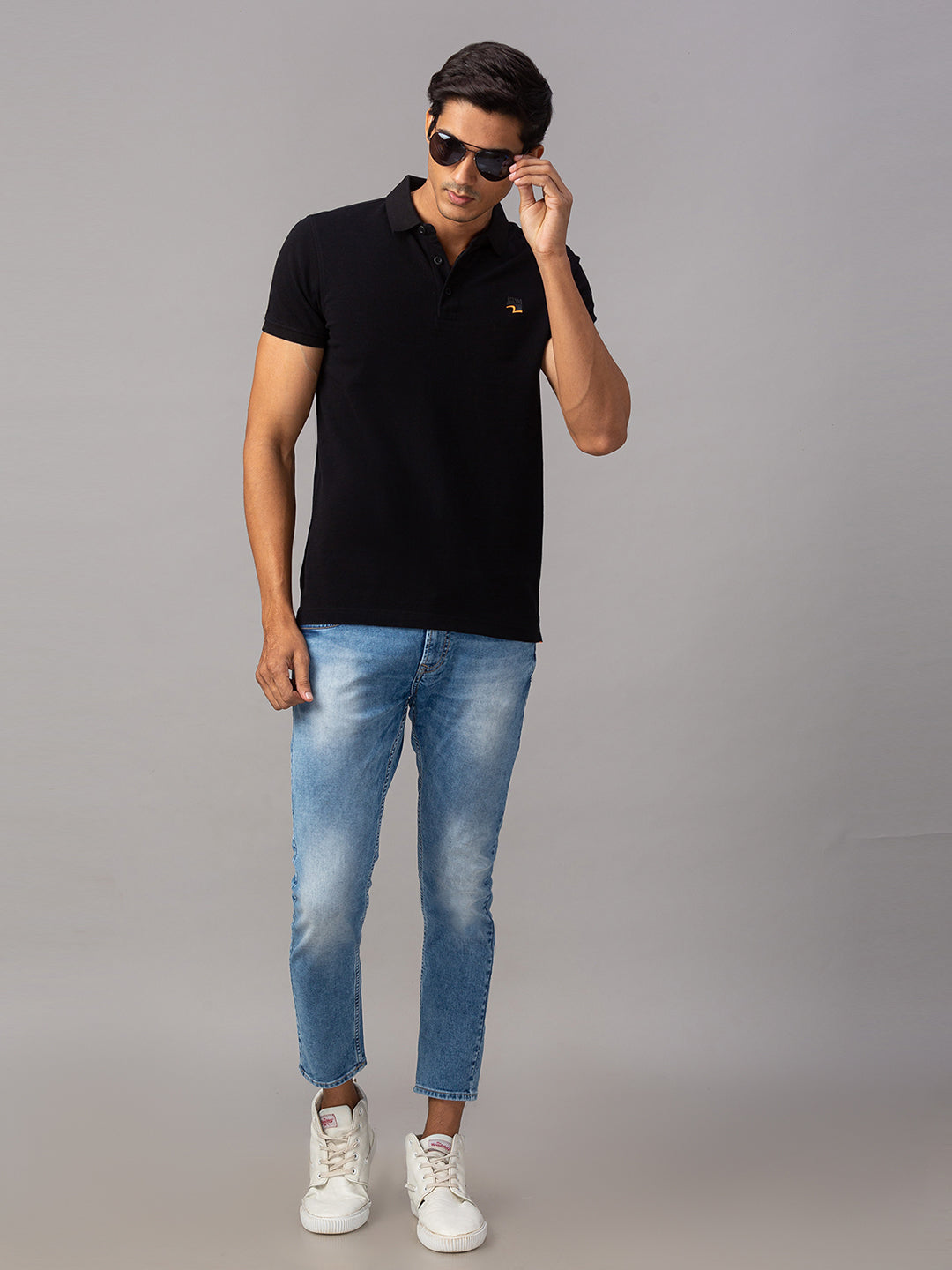 Spykar Men Black Cotton Slim Fit T-Shirt (Slim)