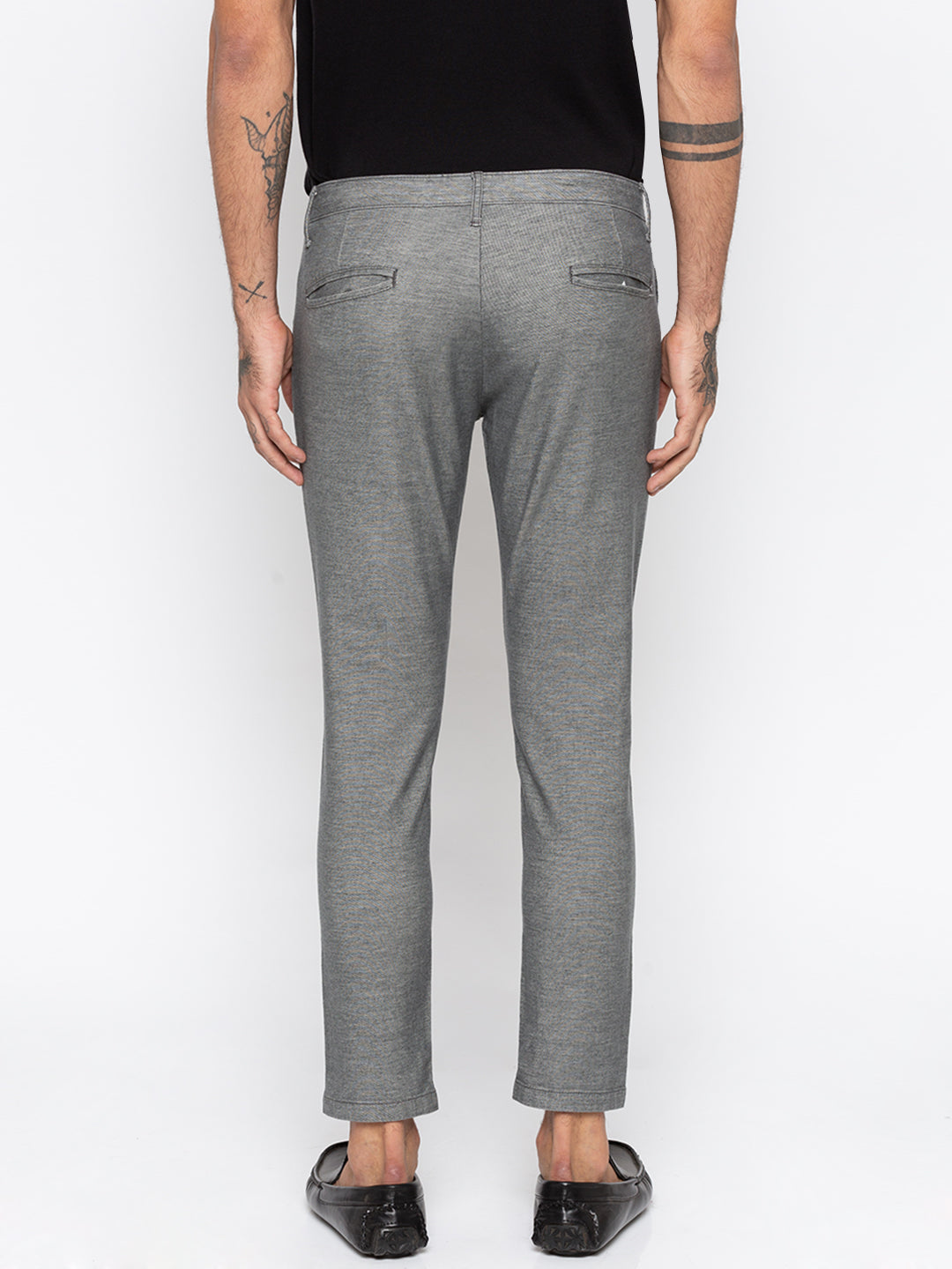 Spykar Men Grey Cotton Slim Fit Casual Trousers