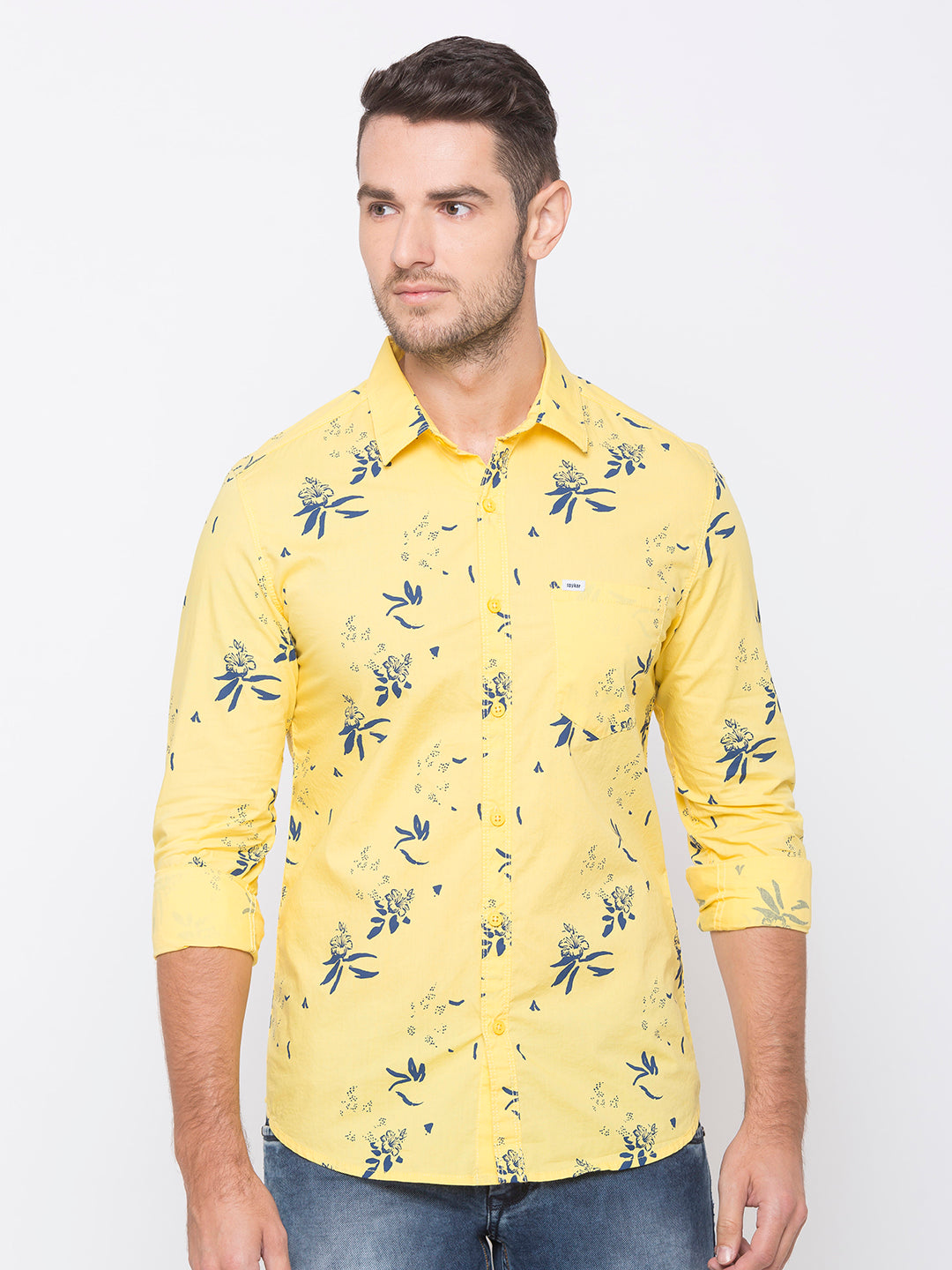 Spykar Slim Fit Men Yellow Cotton Casual Shirts