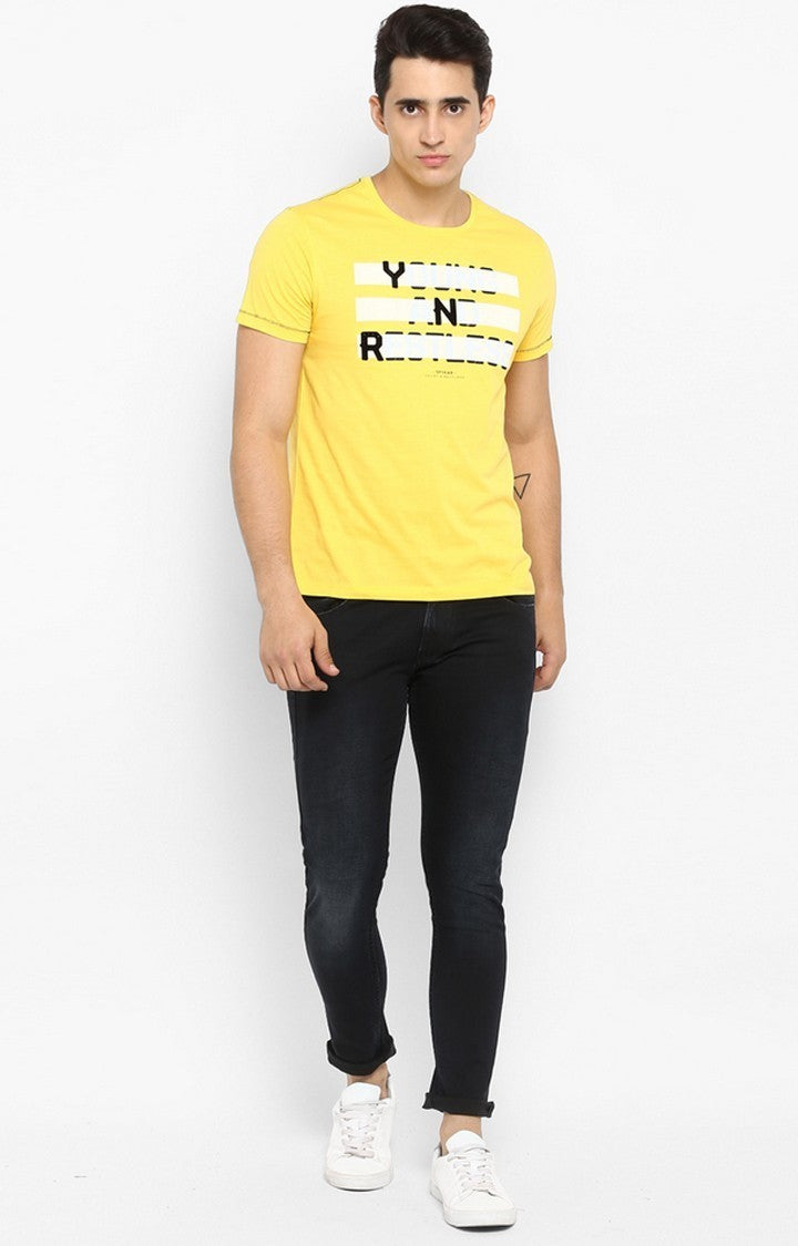 Spykar Yellow Printed Cotton Men T-Shirts