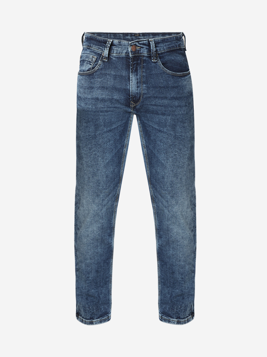 Spykar Mid Blue Cotton Regular Fit Narrow Length Jeans For Men (Rover)