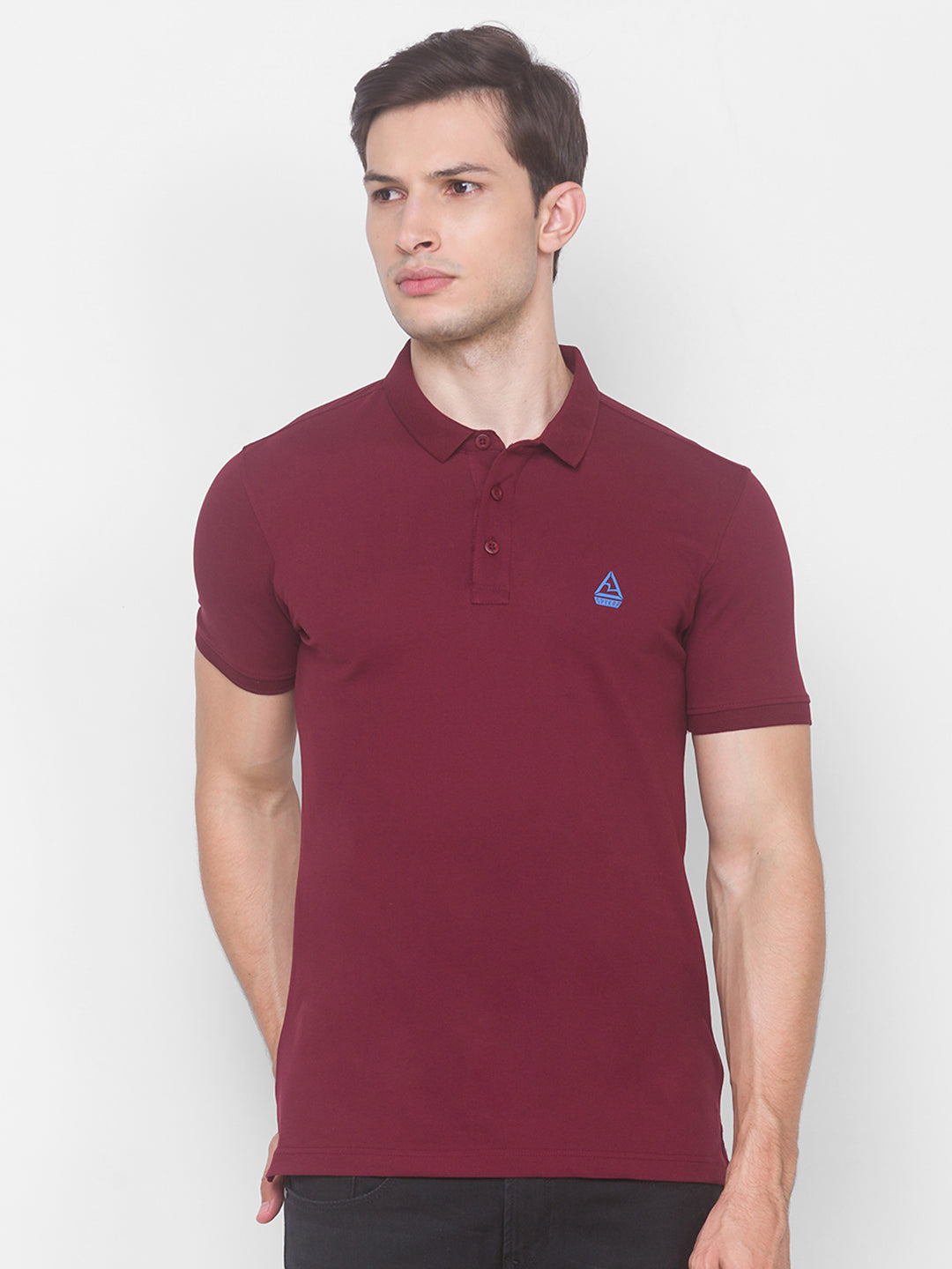 Spykar Men Red Cotton Slim Fit Polo T-Shirt